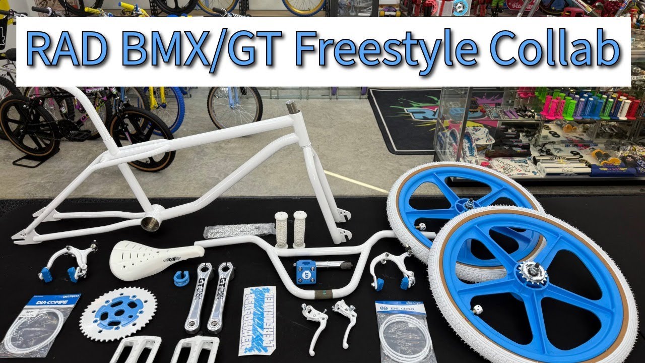 White GT frame, blue mag wheels and carefully selected parts in Sean’s workshop
